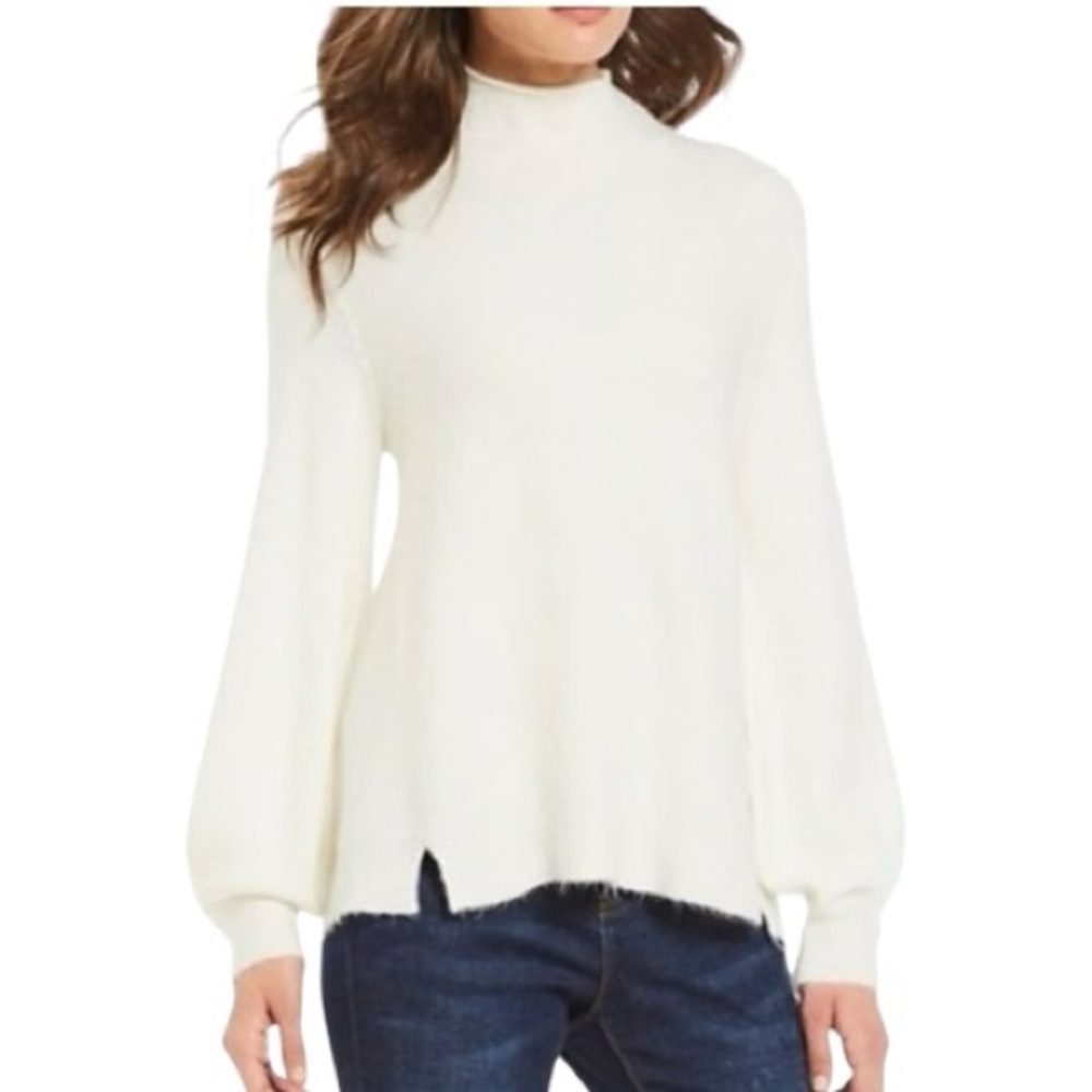 Gibson Latimer Cream Soft Stretchy Mock Neck Women’s Sweater - Size Large